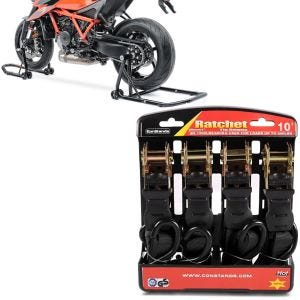 Set: Einarm Montageständer Set für KTM 1290 Super Duke/ R 14-21 + Spanngurt Set mit Ratsche und Haken inkl 4x Zurrschlaufe in schwarz_1