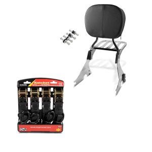 Set: Sissy Bar mit Gepäckträger für Harley Sportster 1200 Custom 04-20 + Spanngurt Set mit Ratsche und Haken inkl 4x Zurrschlaufe in schwarz_1