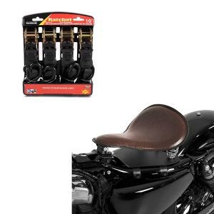 Set: Solo Federsattel mit Grundplatte SG10 braun + Spanngurt Set mit Ratsche und Haken inkl 4x Zurrschlaufe in schwarz_1