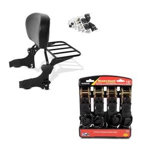 Sett: Sissy bar + bagasjestativ + dockingsett egnet for Harley Davidson Electra Glide Standard 97-08 svart Craftride + motorsykkel strammesett ConStands med skralle og krok inkludert 4x surringsløkker i svart