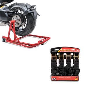 Set: Rangierhilfe Ducati Diavel / S 11-20 Montageständer Single Mover Rot + Spanngurt Set mit Ratsche und Haken inkl 4x Zurrschlaufe in schwarz_1