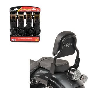 Set: Sissy Bar XS3 für Yamaha XV 950 / R 14-20 schwarz + Spanngurt Set mit Ratsche und Haken inkl 4x Zurrschlaufe in schwarz_1