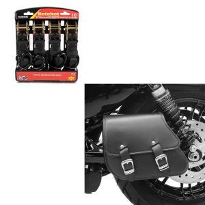 Sett: swingarm bag + holder egnet for Harley Davidson Sportster Forty-Eight 48 10-20 Craftride + motorsykkel strammesett ConStands med skralle og krok inkludert 4x surringsløkker i svart