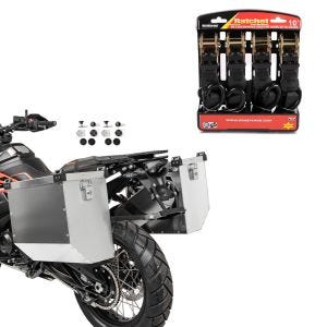 Set: Alukoffer Set für Honda Transalp XL 600/ 650/ 700 V Atlas 36-41 + Spanngurt Set mit Ratsche und Haken inkl 4x Zurrschlaufe in schwarz_1