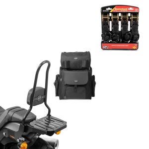 Set: Sissybar CSXL + Hecktasche für Harley Softail Fat Bob 114 18-21 + Spanngurt Set mit Ratsche und Haken inkl 4x Zurrschlaufe in schwarz_1