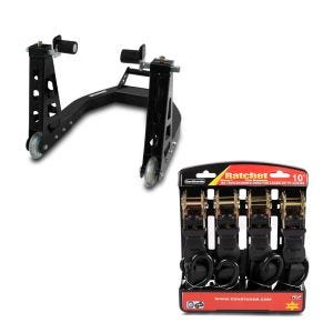 Set: Montageständer Vorderrad Superlight-L Carbon Motorradständer + Spanngurt Set mit Ratsche und Haken inkl 4x Zurrschlaufe in schwarz_1