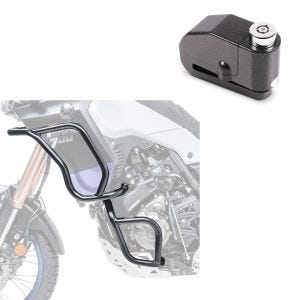 Set: Sturzbügel Set für Yamaha Tenere 700 19-21 oben und unten Schutzbügel + Bremsscheibenschloss Alarm 120dB BS-Motoparts Diebstahlschutz schwarz_1