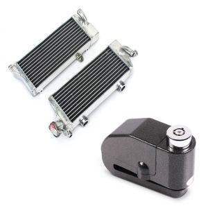 Sett: Kjølerediator egnet for KTM EXC 125 / 200 / 250 / 300 2-takts 2008-2015 + bremseskivelås alarm 110dB BS-Motoparts tyverisikring svart