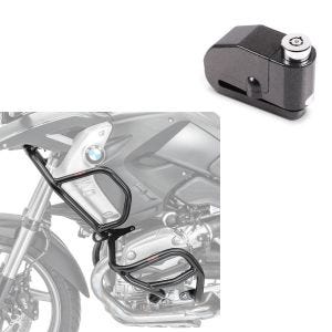 Set: Sturzbügel Set L2 für BMW R 1200 GS 08-12 oben und unten Schutzbügel + Bremsscheibenschloss Alarm 120dB BS-Motoparts Diebstahlschutz schwarz_1