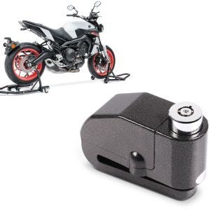 Sett: Reparasjonsstativ sett MV2 motorsykkelstativ foran og bak manøvreringshjelp + bremseskivelåsalarm 110dB BS-Motoparts tyverisikring svart