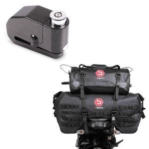 Set: Hecktasche Set SX70 + XF30 Volumen 100 L Drybag Wasserdicht + Bremsscheibenschloss Alarm 120dB BS-Motoparts Diebstahlschutz schwarz_1