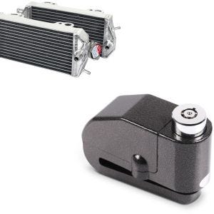 Sett: Kjølerediator egnet for Gas Gas EC / MC 200 / 250 / 300 07-17 + bremseskivelås alarm 110dB BS-Motoparts tyverisikring svart