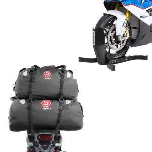 Sett: hale bag sett XF80 + XF60 volum 140 L tørr bag vanntett + motorsykkel rocker Easy Plus forhjul rocker motorsykkel stativ opp til 21" svart