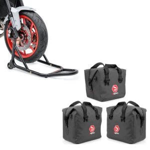 Sett: Innervesker for aluminiumskoffert egnet for BMW R 1250 GS / Adventure 19-24 + forhjulsreparasjonsstativ med gummierte fester for motorsykkeljekken foran