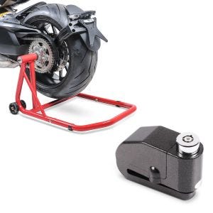 Sett: Enarmsstativ egnet for Ducati Hypermotard 950 / SP 19-24 arbeidsstativ enkel + bremseskivelåsalarm 110dB BS-Motoparts tyverisikring svart