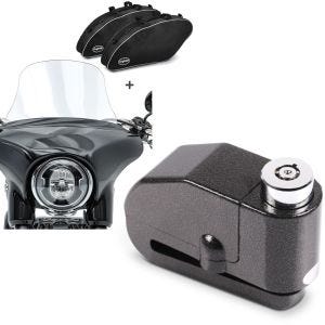 Set: Set Windschutz L + Koffer Innentasche für Harley Sport Glide 18-21 + Bremsscheibenschloss Alarm 120dB BS-Motoparts Diebstahlschutz schwarz_1
