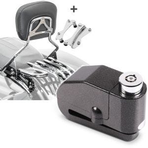 Set: Sissybar mit Gepäckträger XB und Montagekit für Harley Touring 14-21 + Bremsscheibenschloss Alarm 120dB BS-Motoparts Diebstahlschutz schwarz_1