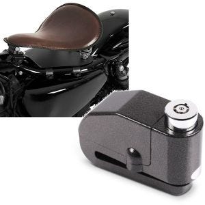 Set: Solo Federsattel mit Grundplatte SG10 braun + Bremsscheibenschloss Alarm 120dB BS-Motoparts Diebstahlschutz schwarz_1