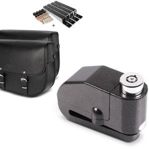 Set: Satteltaschen Oregon Paar je 15Ltr inkl. Metallplatte und Anbausatz + Bremsscheibenschloss Alarm 120dB BS-Motoparts Diebstahlschutz schwarz_1