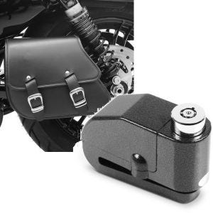 Set: Schwingentasche + Halter für Harley Sportster Forty-Eight 48 10-20 + Bremsscheibenschloss Alarm 120dB BS-Motoparts Diebstahlschutz schwarz_1
