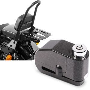 Set: Sissybar Harley Sportster 04-20 Fast Rider-L inkl. Gepäckträger + Bremsscheibenschloss Alarm 120dB BS-Motoparts Diebstahlschutz schwarz_1