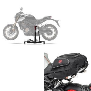 Set: Sissy Bar mit Gepäckträger für Harley Sportster 1200 Custom 04-20 + Hecktasche X50 Gepäcktasche hinten 50Ltr in schwarz_1