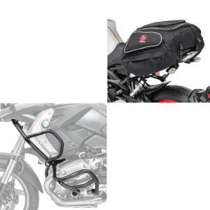 Sett: Crash bar sett L2 passer for BMW R 1200 GS 08-12 topp og bunn crash bar + tail bag X50 bak bagasje bag 50 liter i svart