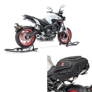 Set: Montageständer Set MR1 Motorradständer vorne und hinten Rangierhilfe + Hecktasche X50 Gepäcktasche hinten 50Ltr in schwarz_1
