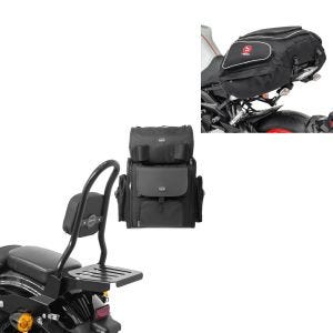 Sett: Sissybar CSXL + halebag egnet for chopper / custom bike 18-24 + tail bag X50 bakbagasjebag 50Ltr i svart CB39840