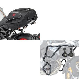 Set: Sturzbügel Set für BMW F 850 GS /F 750 GS 18-21 oben unten Schutzbügel + Hecktasche X50 Gepäcktasche hinten 50Ltr in schwarz_1