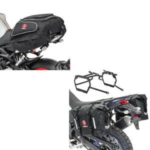 Sett: Sadelveskesett WP8 passer til Yamaha Tenere 700 19-24 med bagasjeholder + halebag X50 bagasjebag bag 50 liter i sort