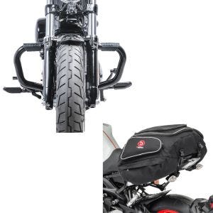 Set: Sissybar XS3 + Hecktasche für Honda Rebel 500 17-21 mit Gepäckträger + Hecktasche X50 Gepäcktasche hinten 50Ltr in schwarz_1