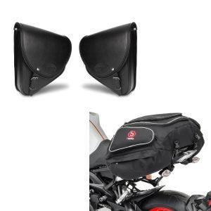 Sett: Sissy bar egnet for Harley Davidson Sportster Forty-Eight 48 10-20 Craftride Fast Rider-M inkl. bagasjeholder svart + motorsykkelbag bag Bagtecs X50 bagasjebag 50 liter i sort.