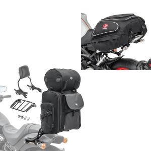 Set: Sissybar Harley Sportster 04-20 Fast Rider-L inkl. Gepäckträger + Hecktasche X50 Gepäcktasche hinten 50Ltr in schwarz_1