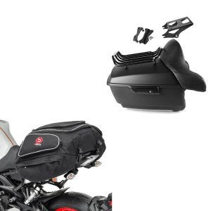 Sett: Toppkoffert King OLR Universal egnet for Chopper Cruiser tilpassede sykler + halebag X50 bagasjebag bag 50 liter i svart
