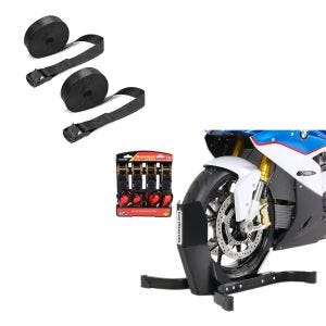 Set: Easy Plus - Motorradwippe inklusive 4-fach Spanngurt-Set für Anhänger + Spanngurt Set Zurrgurte 150cm 2 Stück in schwarz_1