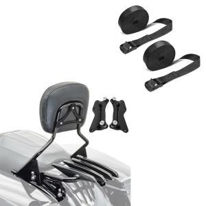 Set: Sissybar mit Gepäckträger XB und Montagekit für Harley Touring 14-21 + Spanngurt Set Zurrgurte 150cm 2 Stück in schwarz_1