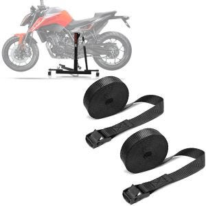 Sett: Sentralstativ som passer til KTM 790 Duke 18-21 motorsykkeljekk Power-Evo + spennstroppsett surrestropper 150cm 2 stk i sort