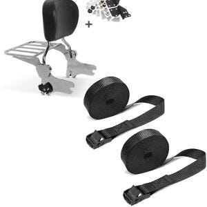 Set: Sissy Bar + Gepäckträger + Docking-Kit für Harley Road King 97-08 + Spanngurt Set Zurrgurte 150cm 2 Stück in schwarz_1
