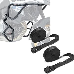 Sett: Crash bar sett egnet for BMW F 850 GS /F 750 GS 18-23 topp bunn crash bar + strammesett sett surrestropper 150cm 2 stk i svart