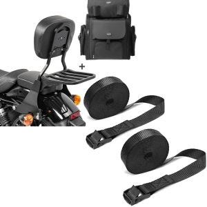 Set: Sissybar SB1 + Hecktasche für Harley Sportster 883 Iron 09-20 + Spanngurt Set Zurrgurte 150cm 2 Stück in schwarz_1