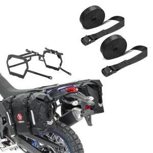 Sett: Sadelveskesett WP8 egnet for Yamaha Tenere 700 19-24 med bagasjeholder + strammesett surrestropper 150cm 2 stk i svart
