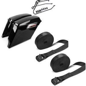 Set: Seitenkoffer Set für Harley- Softail 86-17 Stretched inkl Träger + Spanngurt Set Zurrgurte 150cm 2 Stück in schwarz_1