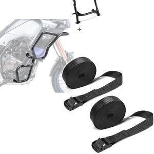 Set: Sturzbügel Hauptständer Set für Yamaha Tenere 700 19-21 oben unten + Spanngurt Set Zurrgurte 150cm 2 Stück in schwarz_1