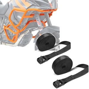 Sett: Crash bar sett egnet for KTM 1290 Super Adventure R / S / T 17-20 oransje + spennstropp sett surrestropper 150cm 2 stk i svart