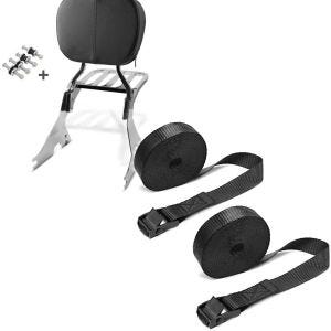 Set: Sissy Bar mit Gepäckträger für Harley Sportster 1200 Custom 04-20 + Spanngurt Set Zurrgurte 150cm 2 Stück in schwarz_1