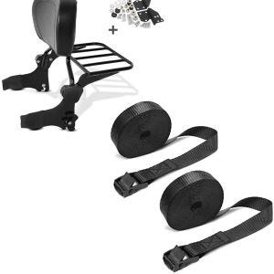 Set: Sissy Bar + Gepäckträger für Harley- Electra Glide Standard 97-08 + Spanngurt Set Zurrgurte 150cm 2 Stück in schwarz_1