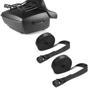 Sett: Toppkoffert King NHM egnet for Harley Davidson Softail / Sport Glide svart Craftride + motorsykkel surrestropp sett surrestropper 150cm 2 stk i sort ConStands