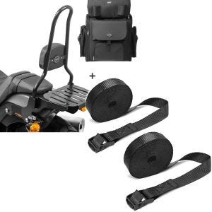 Set: Sissybar CSXL + Hecktasche für Harley Softail Fat Bob 114 18-21 + Spanngurt Set Zurrgurte 150cm 2 Stück in schwarz_1