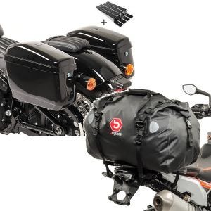 Set: Seitenkoffer Set Nevada für Chopper je 20Ltr inkl. Haltesatz + Hecktasche Drybag XF60 Wasserdicht Volumen 60l_1